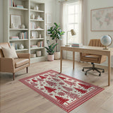 ODIKA Washable Red Christmas Tree Area Rug - Low Pile Non-Slip Holiday Decor