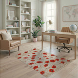 Red Vibrant Red Poppy Floral Area Rug
