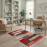 Red Bold Red Geometric Block Area Rug