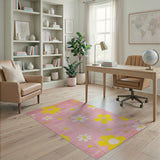 Vibrant Pink Daisy Yellow Flower Area Rug