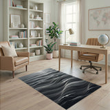 Moonlit Waves Grey Abstract Area Rug