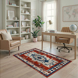 Distressed Red Southwestern Geometric Area Rug