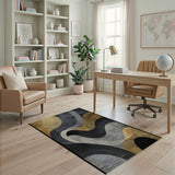 Gold and Silver Gold Wave Abstract Geometric Area Rug