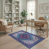 Vibrant Persian Medallion Area Rug in Blues and Pinks