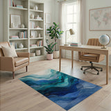 Blue and Teal Cascading Teal Waves Abstract Area Rug