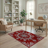 Red Persian Snowflake Motif Area Rug