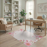 Pink Pink Cherry Blossom Floral Border Rug