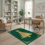 Golden Christmas Tree Silhouette on Emerald Green Rug