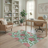 Blush Pink Roses Vintage Floral Area Rug