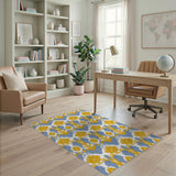 Yellow Blue Floral Bird Damask Area Rug