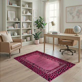 Hot Pink Leopard Tribal Border Area Rug