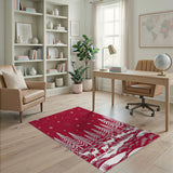 Red Reindeer Snowy Forest Silhouette Area Rug