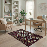 Distressed Red Lattice Geometric Rug