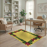Festive Poinsettia Holly Border Area Rug