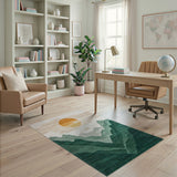 Golden Sun Over Layered Green Mountains Rug