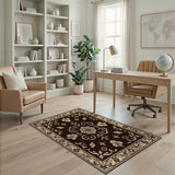 Ornate Beige Floral on Brown Area Rug