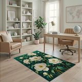 Elegant White Peony Garden Area Rug