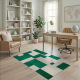 Green Emerald Green Ivory Geometric Block Rug