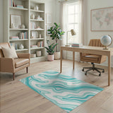 Teal Fluid Swirl Abstract Area Rug