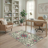 Ornate Pink Teal Floral Medallion Rug