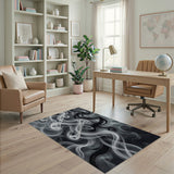 Black and White Ethereal Smoke Swirl Black White Area Rug