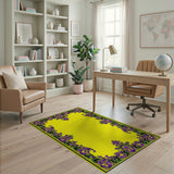Purple Floral Art Nouveau Border Yellow Area Rug