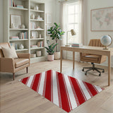 Geometric Modern Bold Red White Diagonal Stripe Area Rug