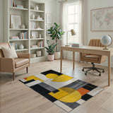 Bold Geometric Yellow Black Abstract Area Rug