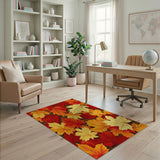 ODIKA Washable Autumn Maple Leaf Area Rug - Low Pile, Non-Slip Fall Decor