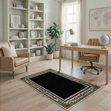 Ornate Gold Border Black Area Rug