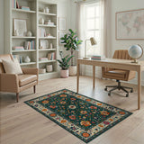 Traditional Persian Teal Persian Floral Area Rug with Vibrant Blooms