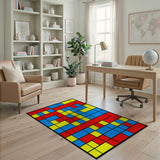 Vibrant Red Blue Yellow Geometric Area Rug