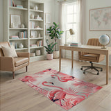 Vibrant Pink Flamingos Leaf Area Rug
