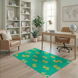 Yellow Dollar Signs on Teal Scatter Rug