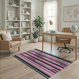 Vibrant Pink Black Grey Striped Geometric Area Rug
