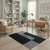 Modern Black Grey Geometric Block Area Rug
