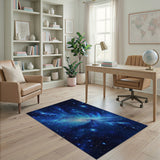 Cosmic Blue Galaxy Washable Area Rug - Low Pile & Non-Slip