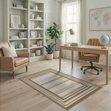 Beige Tan Striped Border Area Rug