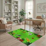 Green Playful Jungle Animals Kids Cartoon Rug
