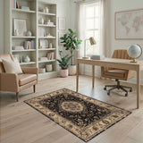 Black and White Black White Persian Floral Medallion Rug
