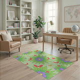 Whimsical Butterfly Purple Flower Rug