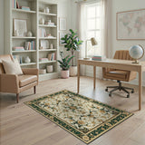 Cream Persian Floral Area Rug with Green Border