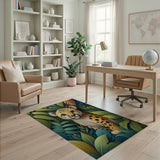 Cute Baby Leopard Peeking Through Jungle Leaves Rug