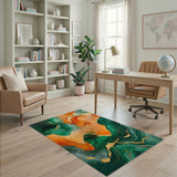 Emerald Teal Marble Gold Area Rug