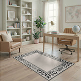Ornate Black Vine Leaf Border Area Rug