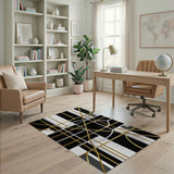 Geometric Modern Gold and Silver Gold Geometric Abstract Area Rug