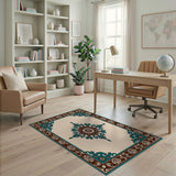 Teal Medallion Persian Area Rug with Ornate Borders