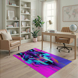 Neon Galaxy Wolf Head Area Rug