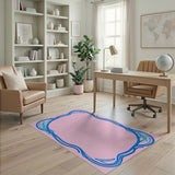 Pink Field with Blue Wave Border Area Rug