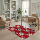 Red Hibiscus Floral Trellis Area Rug